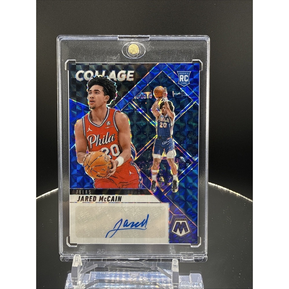 2024-25 Panini Mosaic Jared McCain RC Rookie Collage Auto Blue /35